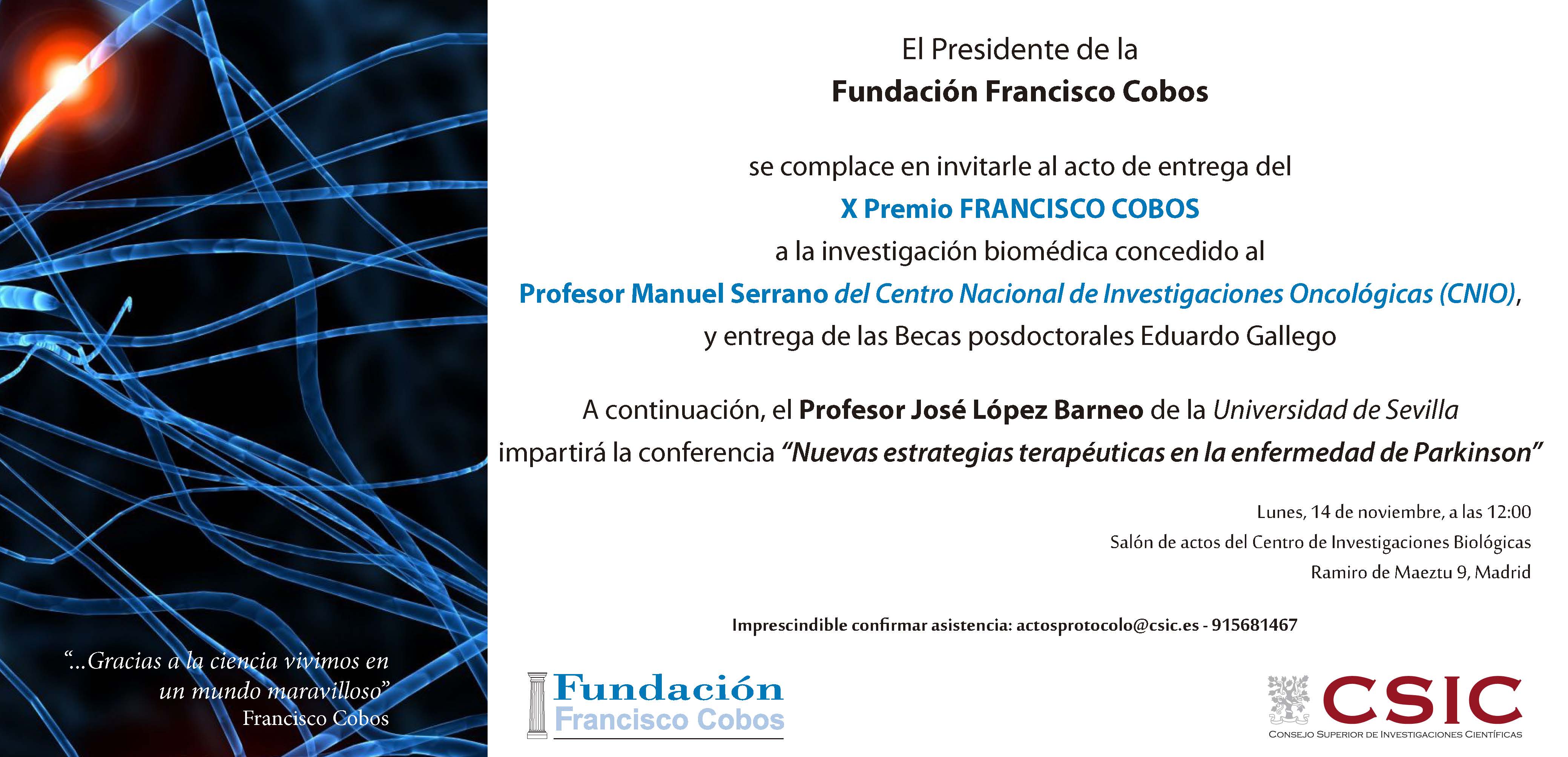 La ceremonia de entrega de premios de la Fundación Francisco Cobos se celebrará en el CIB