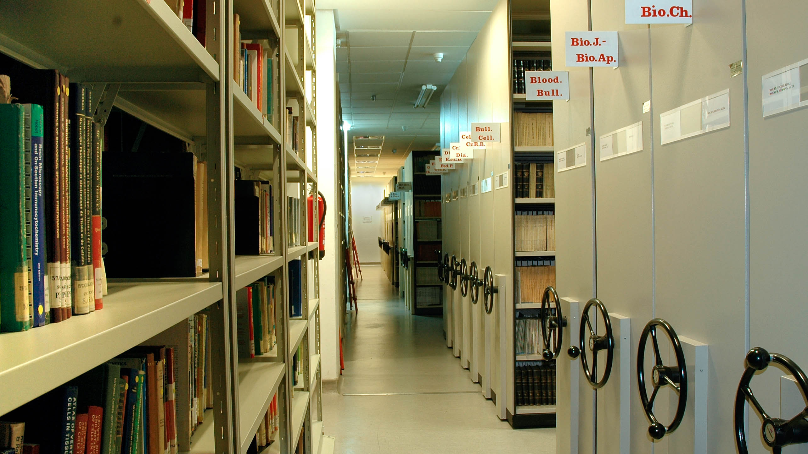 Fotografía del depósito de libros de la biblioteca del CIB Margarita Salas