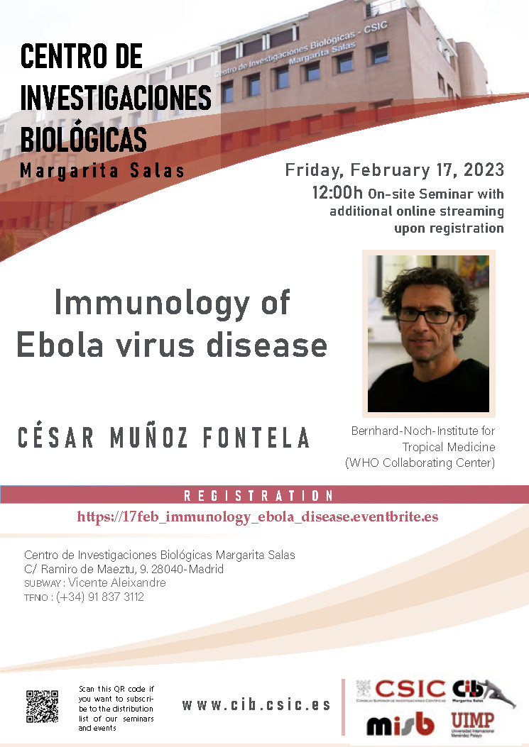 Cartel del seminario de César Muñoz-Fontela que tendrá lugar en el CIB Margarita Salas el 17 de febrero de 2023