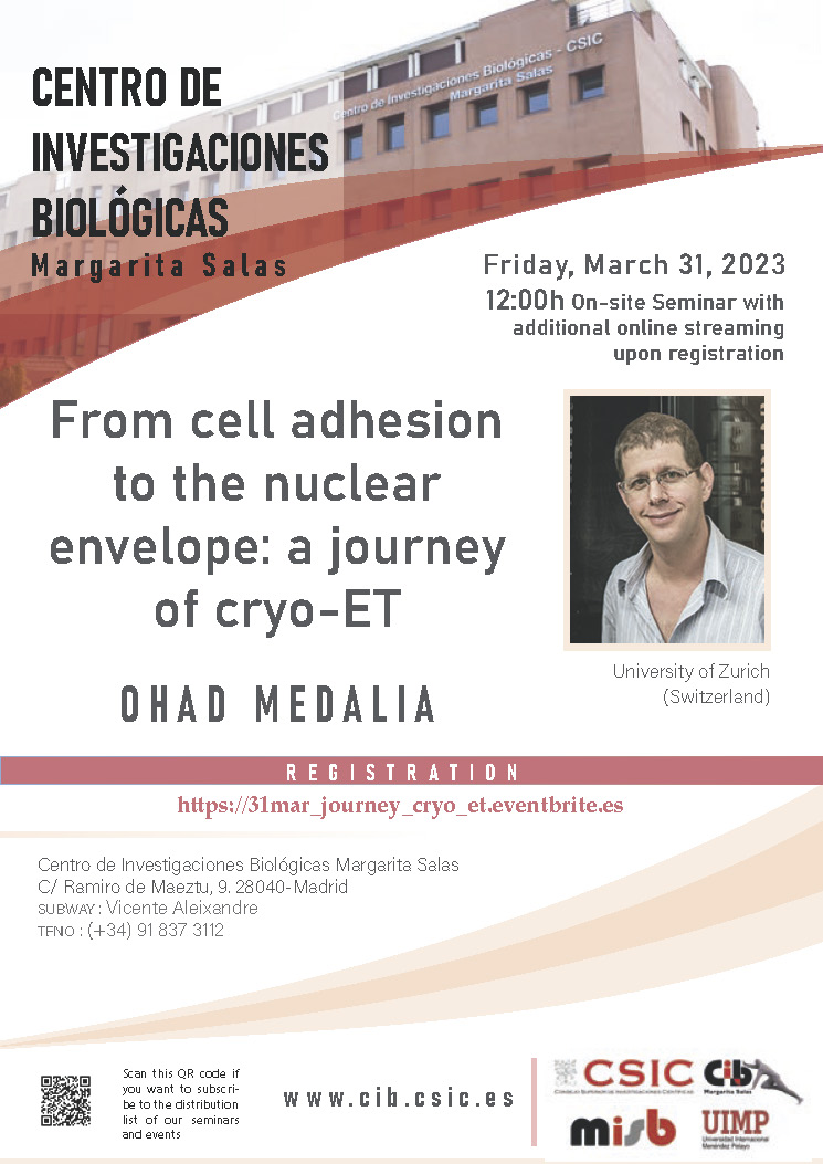 Cartel del seminario de Ohad Medalia que tendrá lugar en el CIB Margarita Salas el 31 de marzo de 2023