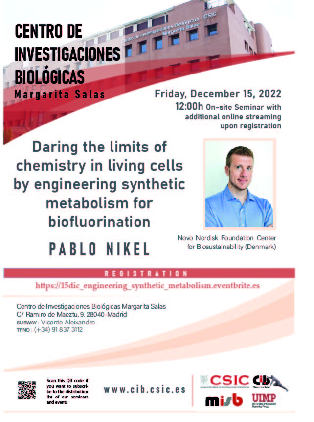 Cartel del seminario de Pablo Nikel del 15 de diciembre de 2022