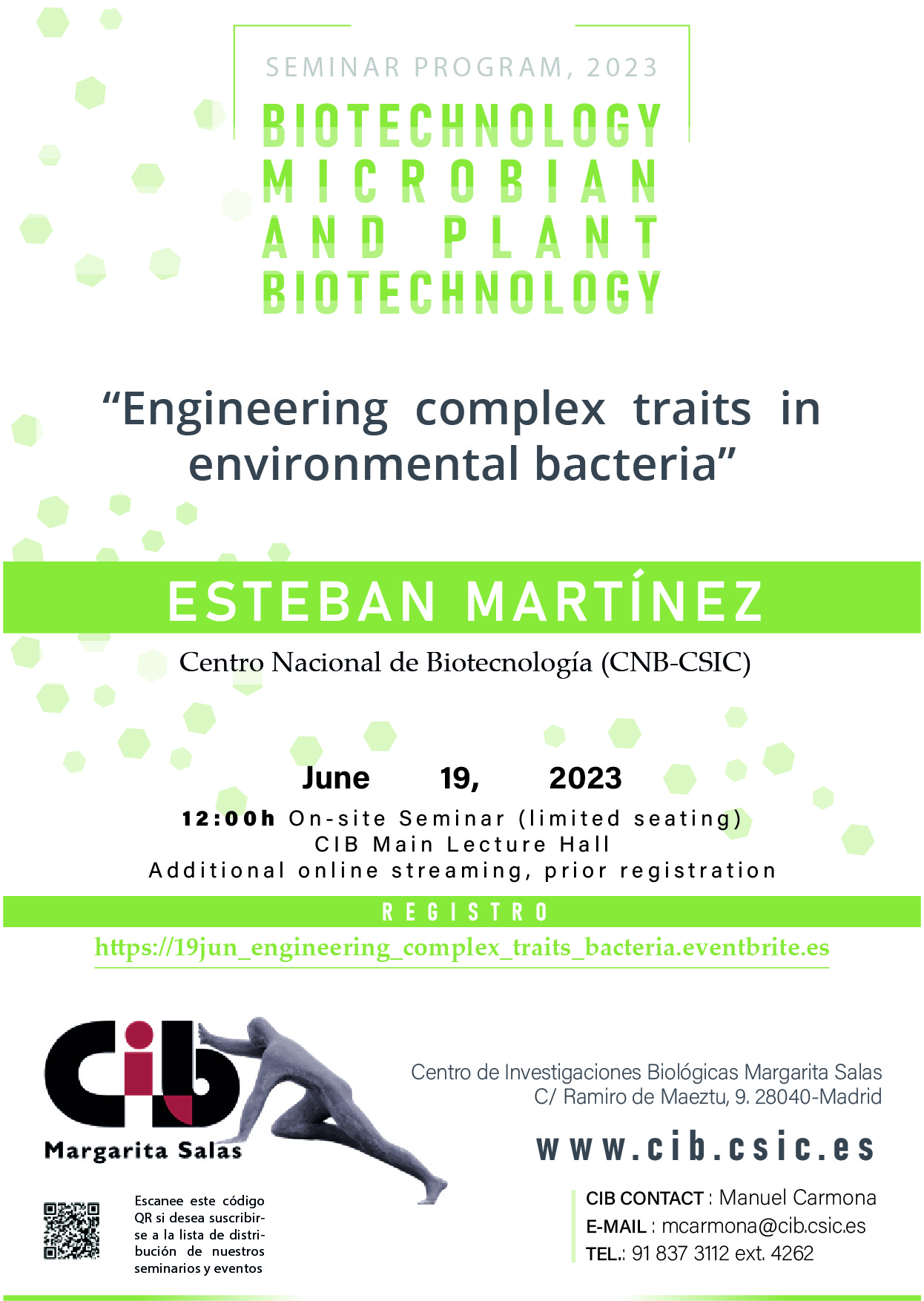 Cartel del seminario de Esteban Martínez del día 19 de junio de 2023