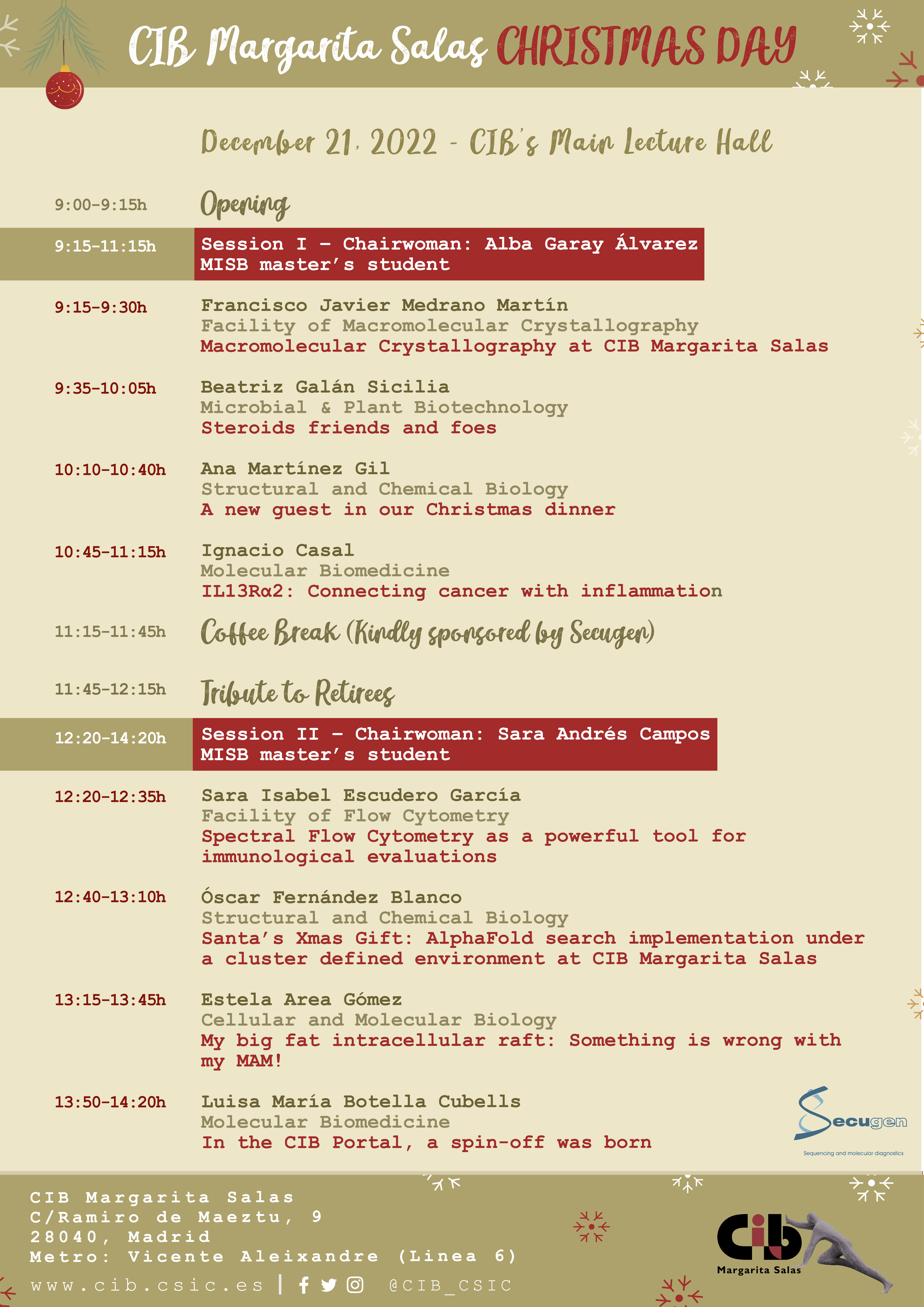 Cartel de la Jornada de Navidad del CIB Margarita Salas que se celebrará el 21 de diciembre de 2022