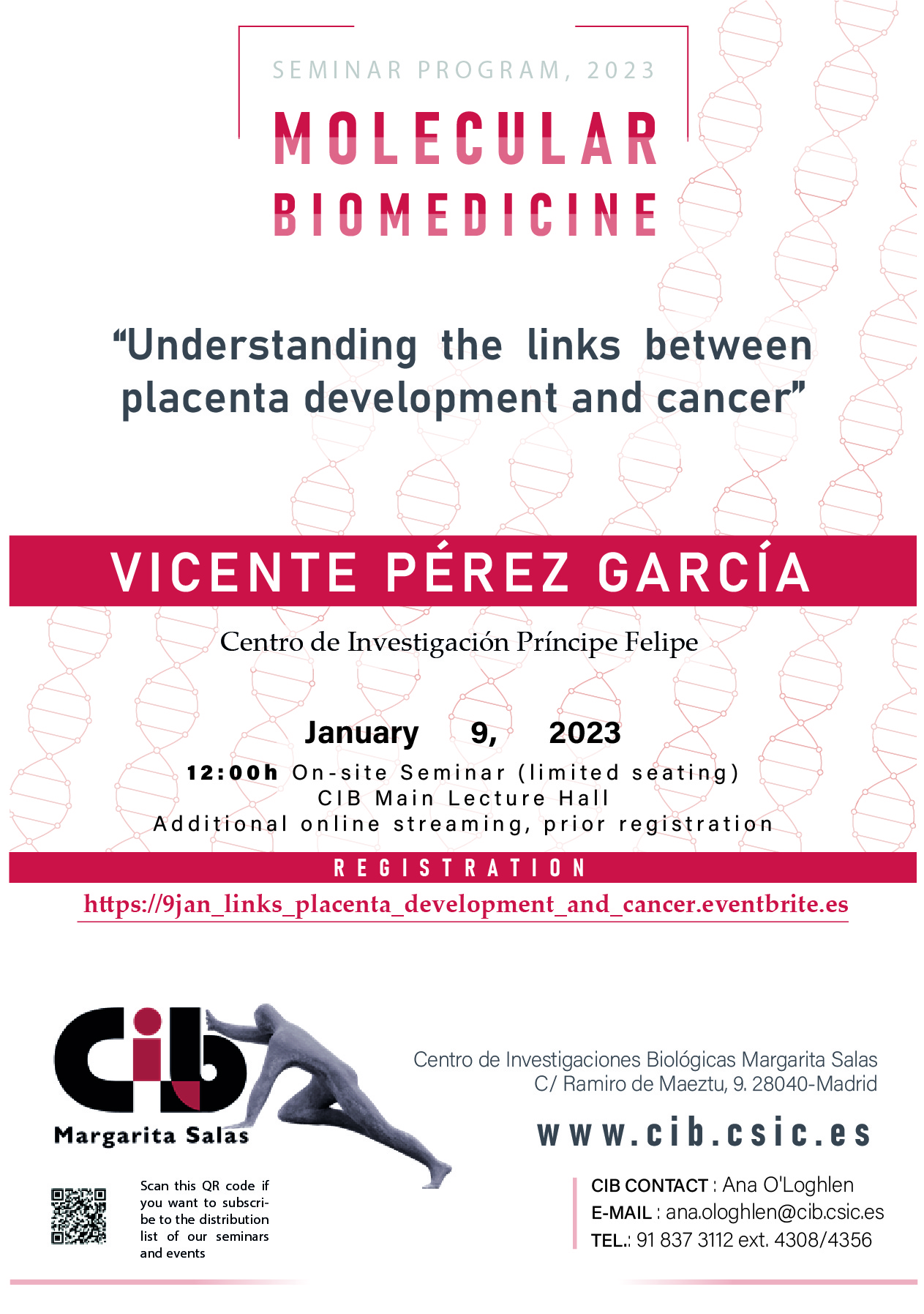 Cartel del seminario de Vicente Pérez García que tendrá lugar el 9 de enero de 2023