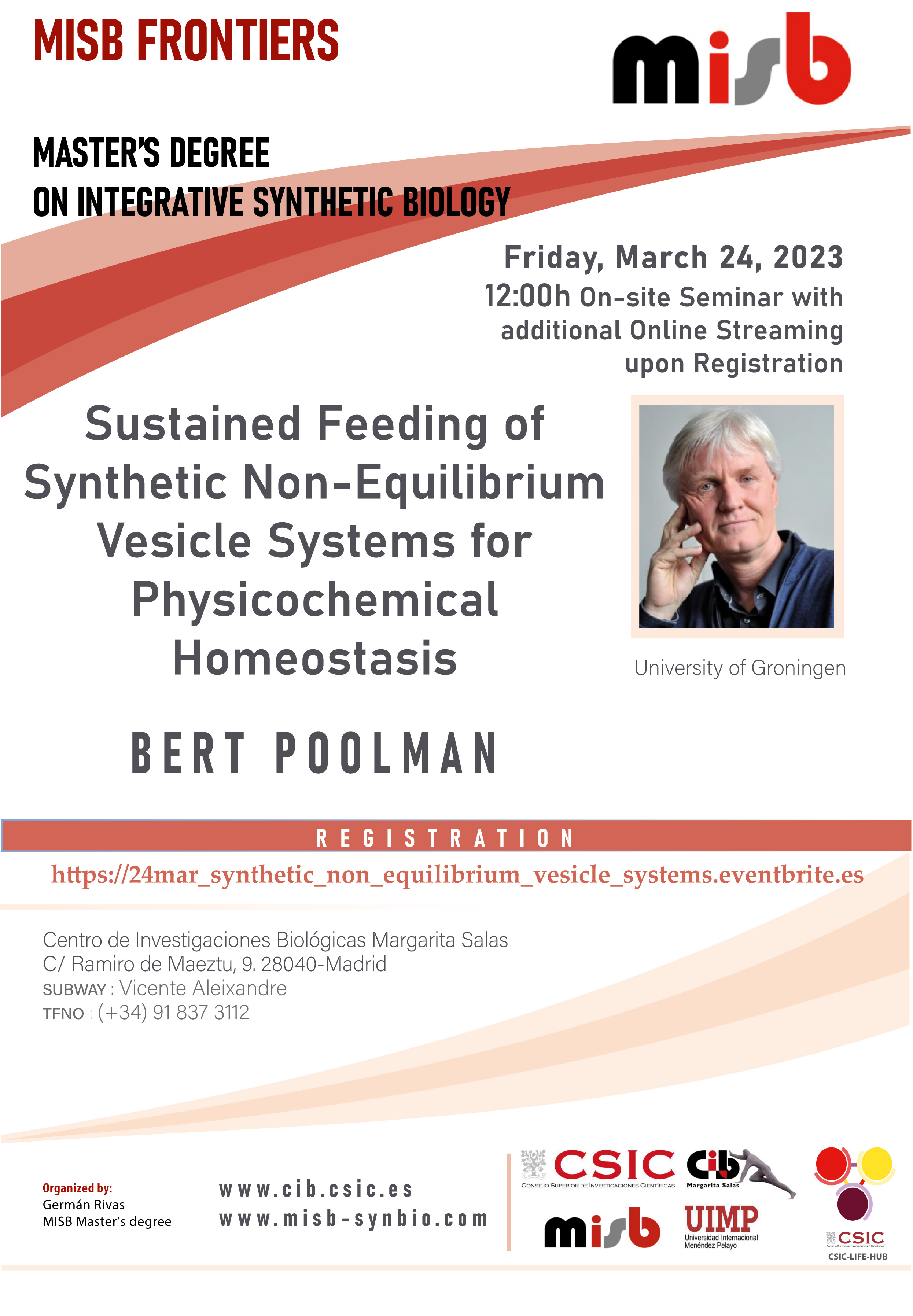 Cartel del seminario de Bert Poolman que se celebrará el 24 de marzo de 2023