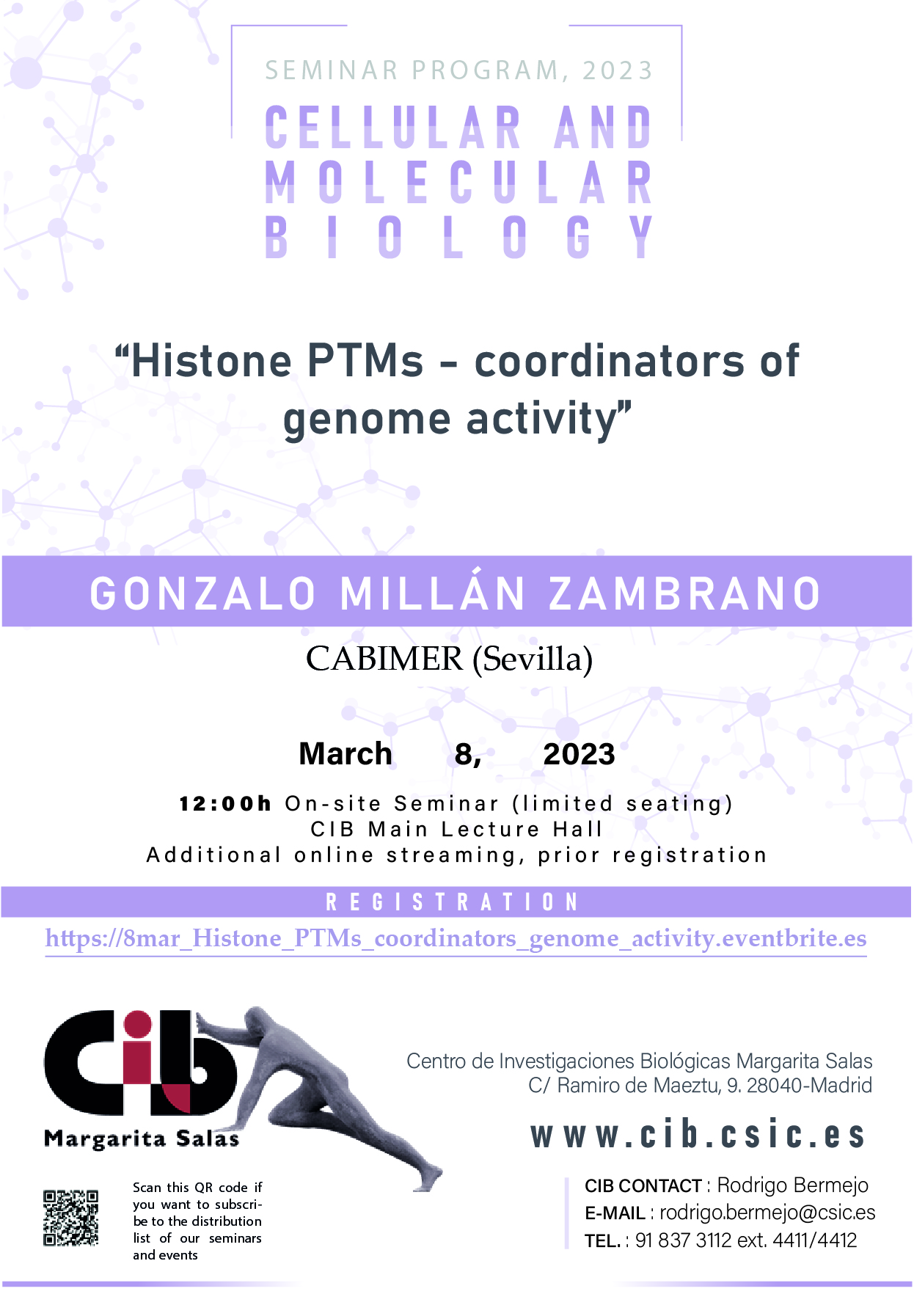 Cartel del seminario de Gonzalo Zambrano el 8 de marzo de 2023