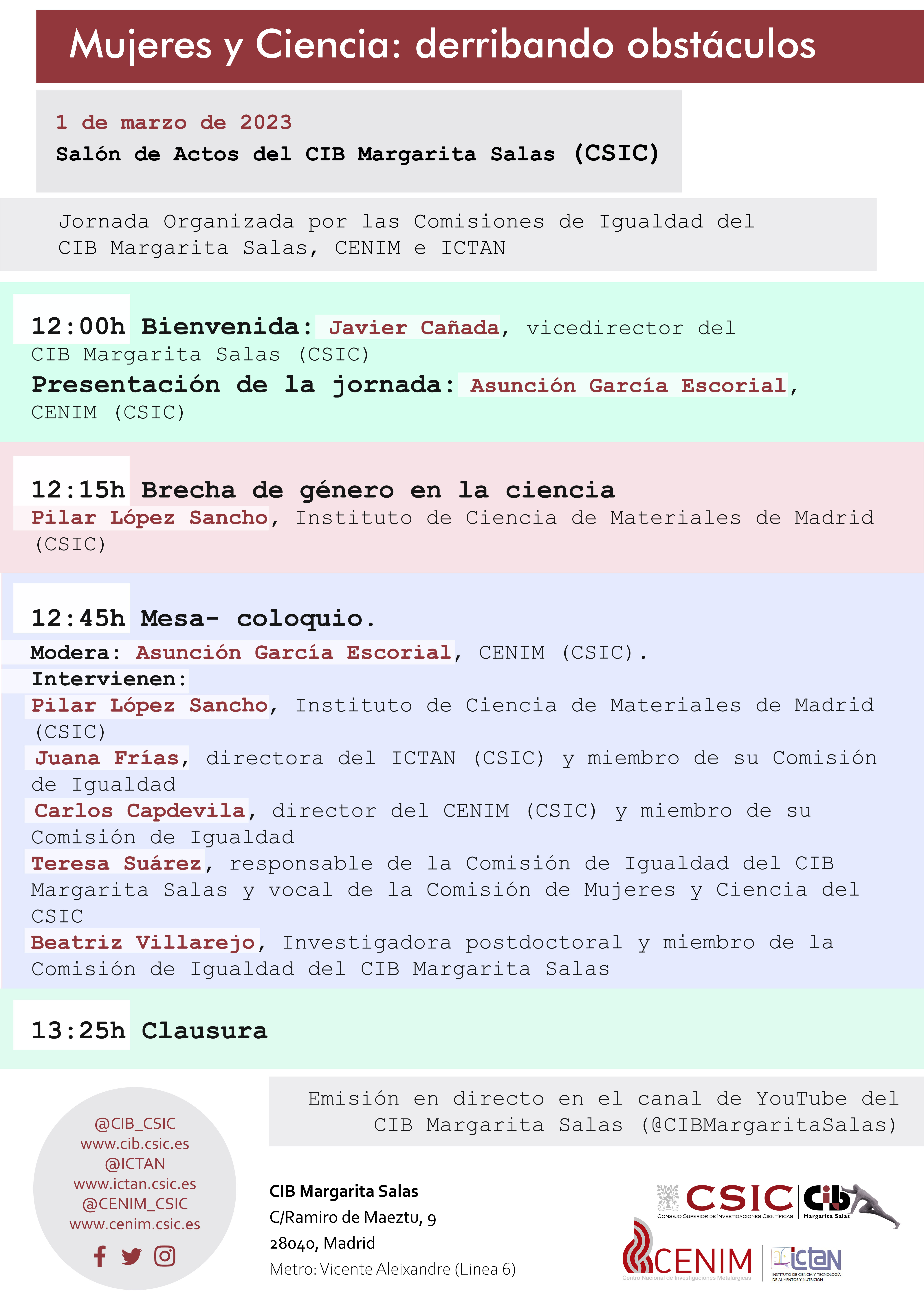Cartel de la Jornada Mujeres y ciencia: derribando obstáculos que se celebrará el 1 de marzo de 2023