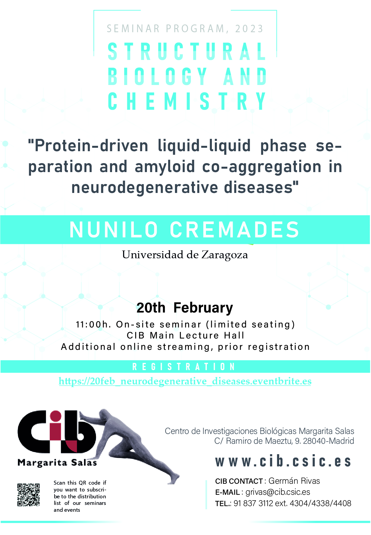 Cartel del seminario de Nunilo Cremades a las 20 de febrero de 2023