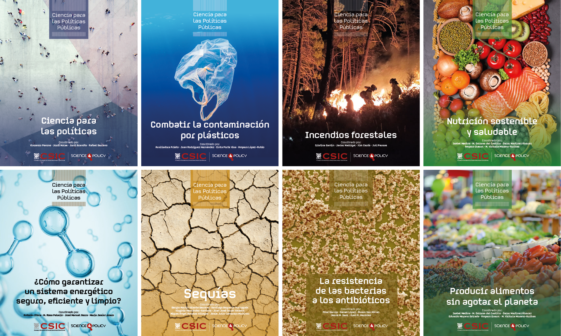 Portadas de los ocho informes Science4Policy