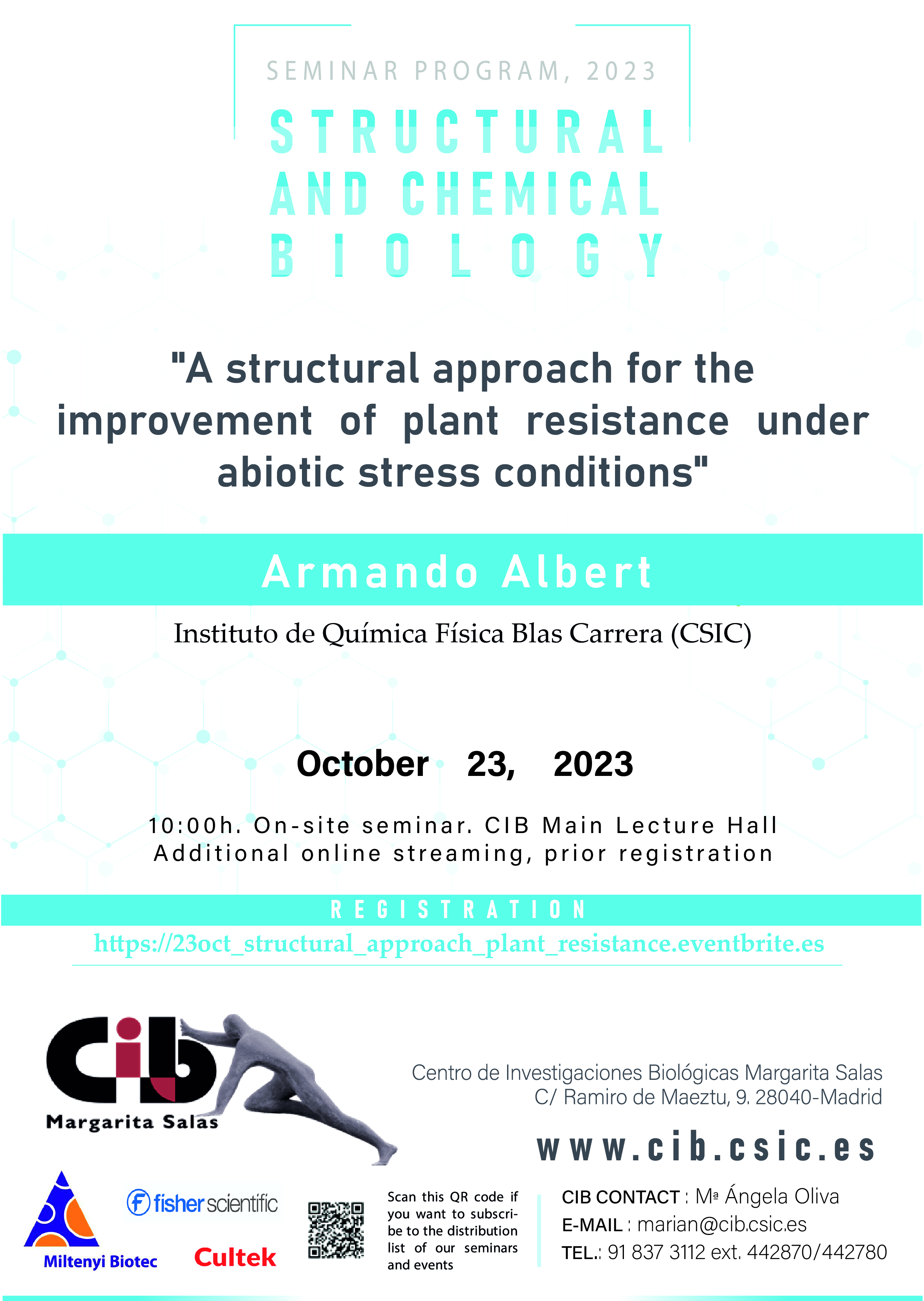 Cartel del seminario de Armando Albert que se celebrará el 23 de octubre de 2023 a las 10h