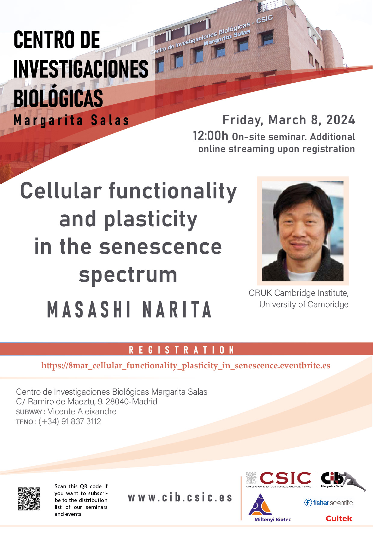 Cartel del seminario de Masashi Narita del 8 de marzo de 2024