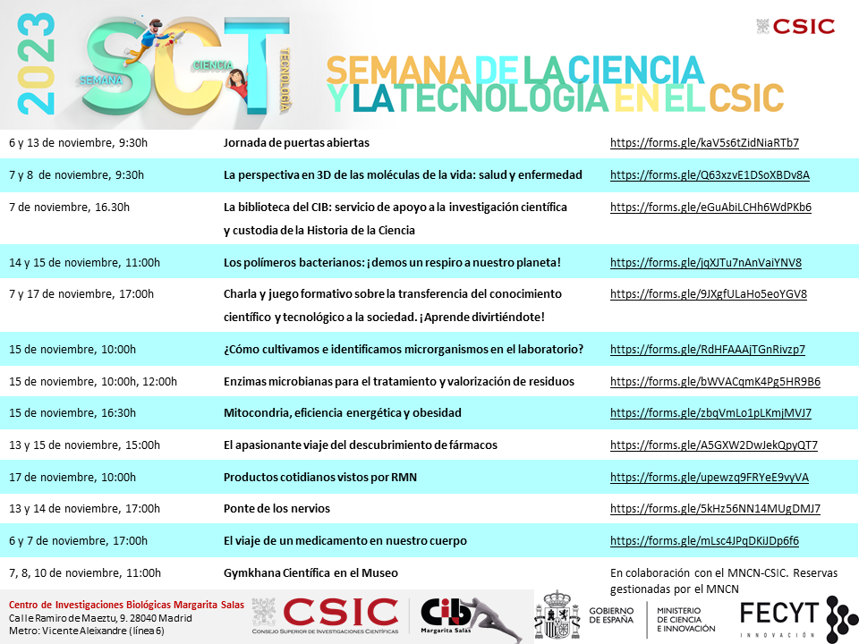 Cartel con las actividades de la Semana de la Ciencia 2023