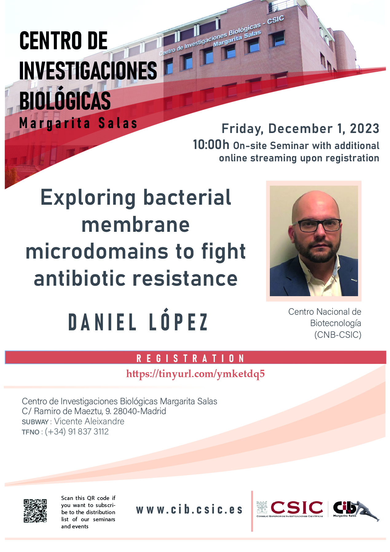 Cartel del seminario de Daniel López del 1 de diciembre de 2023