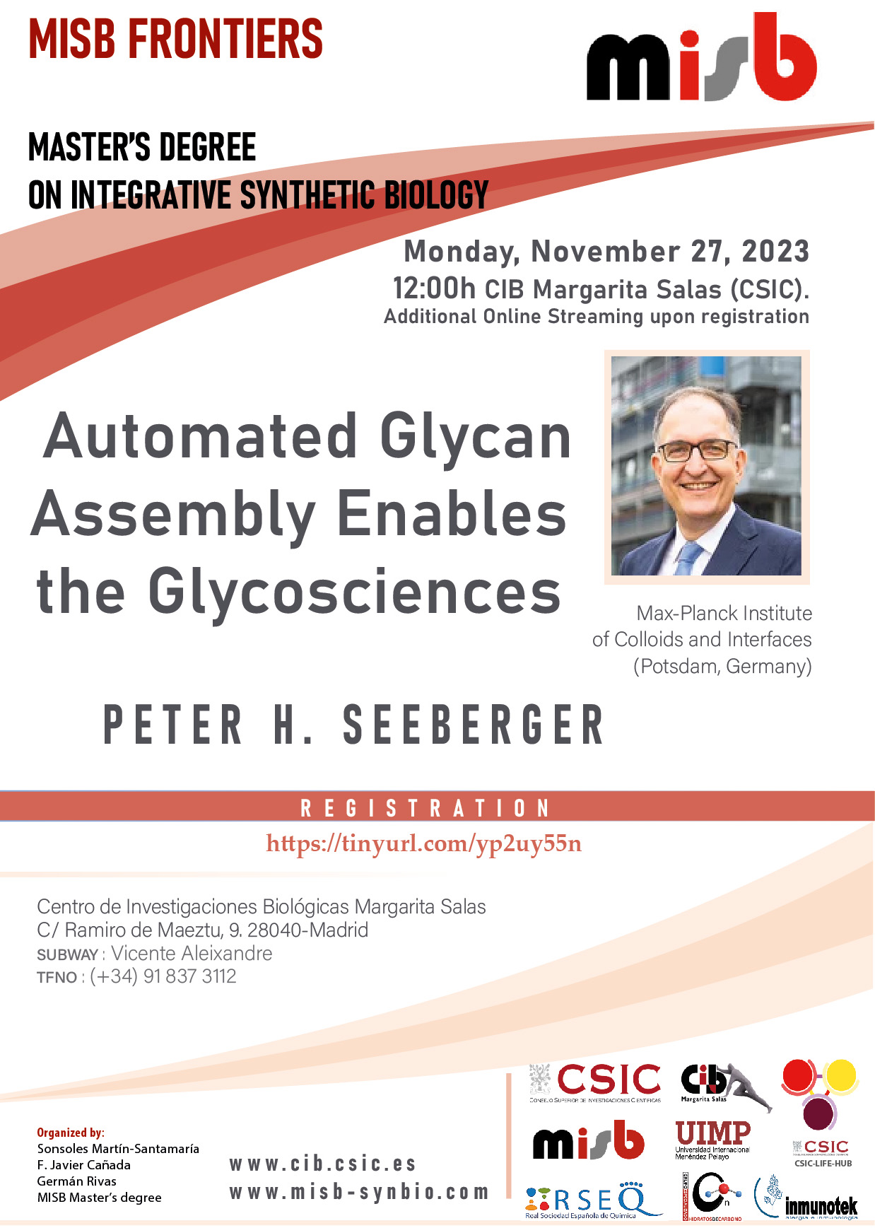 Cartel del seminario de Peter H. Seeberger del 27 de noviembre de 2023