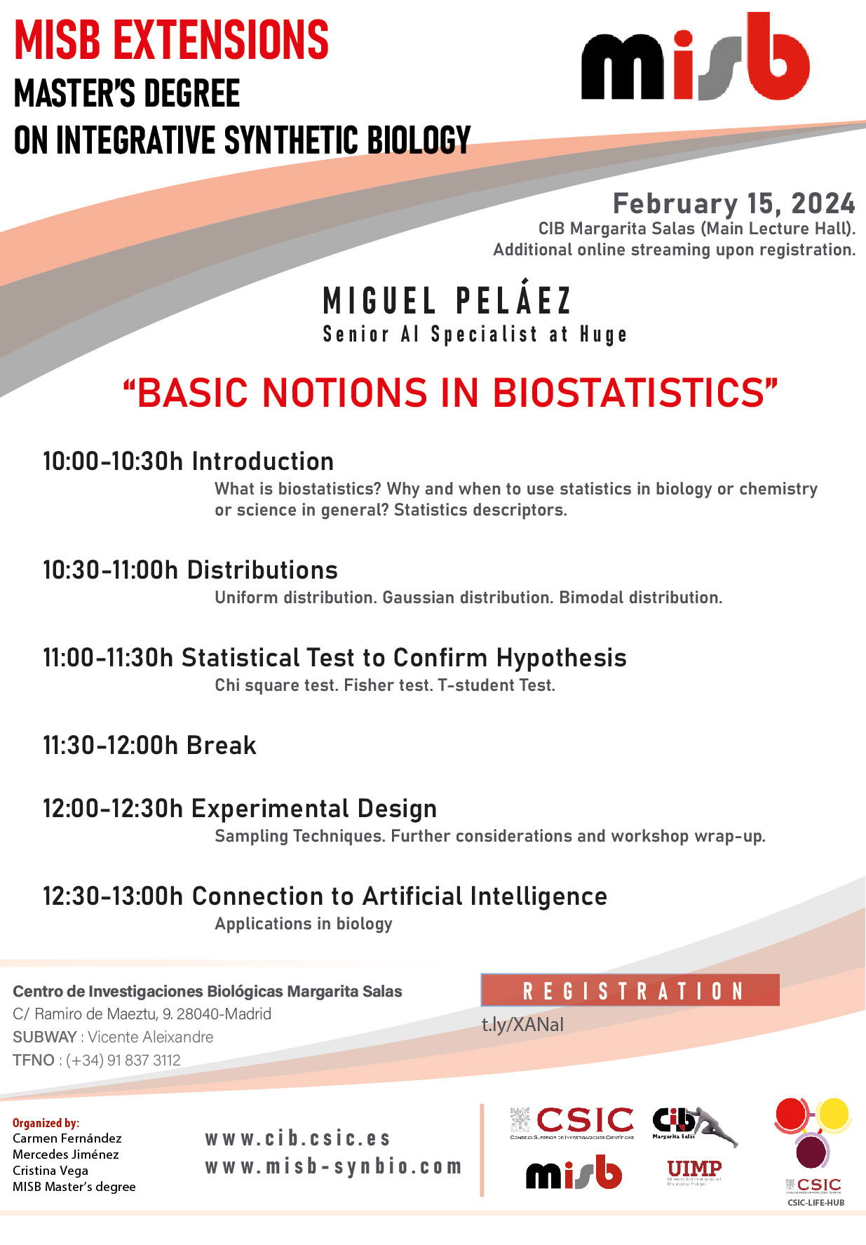 Cartel del seminario de bioestadística que tendrá lugar el 15 de febrero de 2024