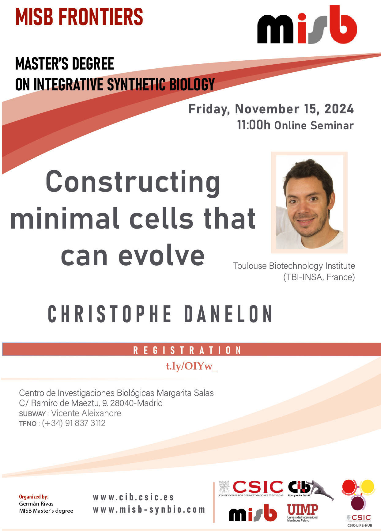 Cartel del seminario de Christophe Danelon del 15 de noviembre de 2024
