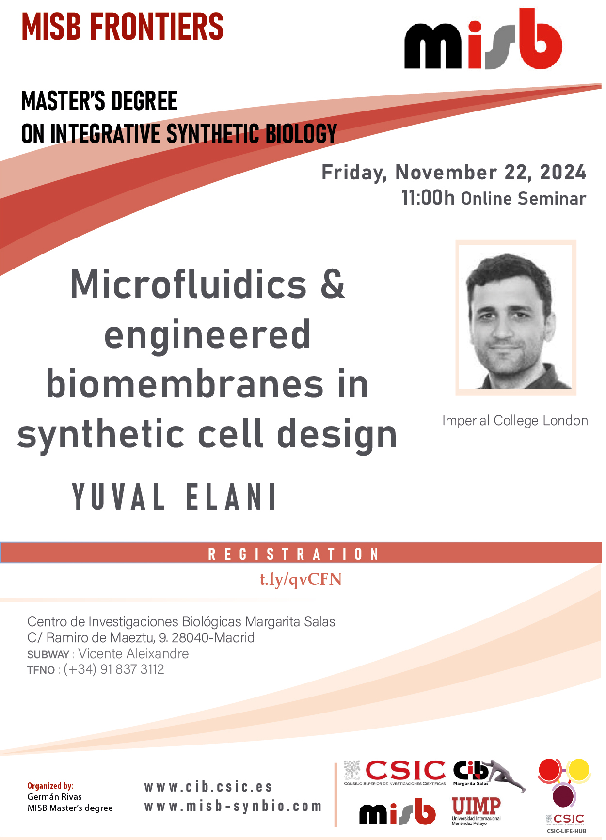 Cartel del seminario de Yuval Elani del 22 de noviembre de 2024