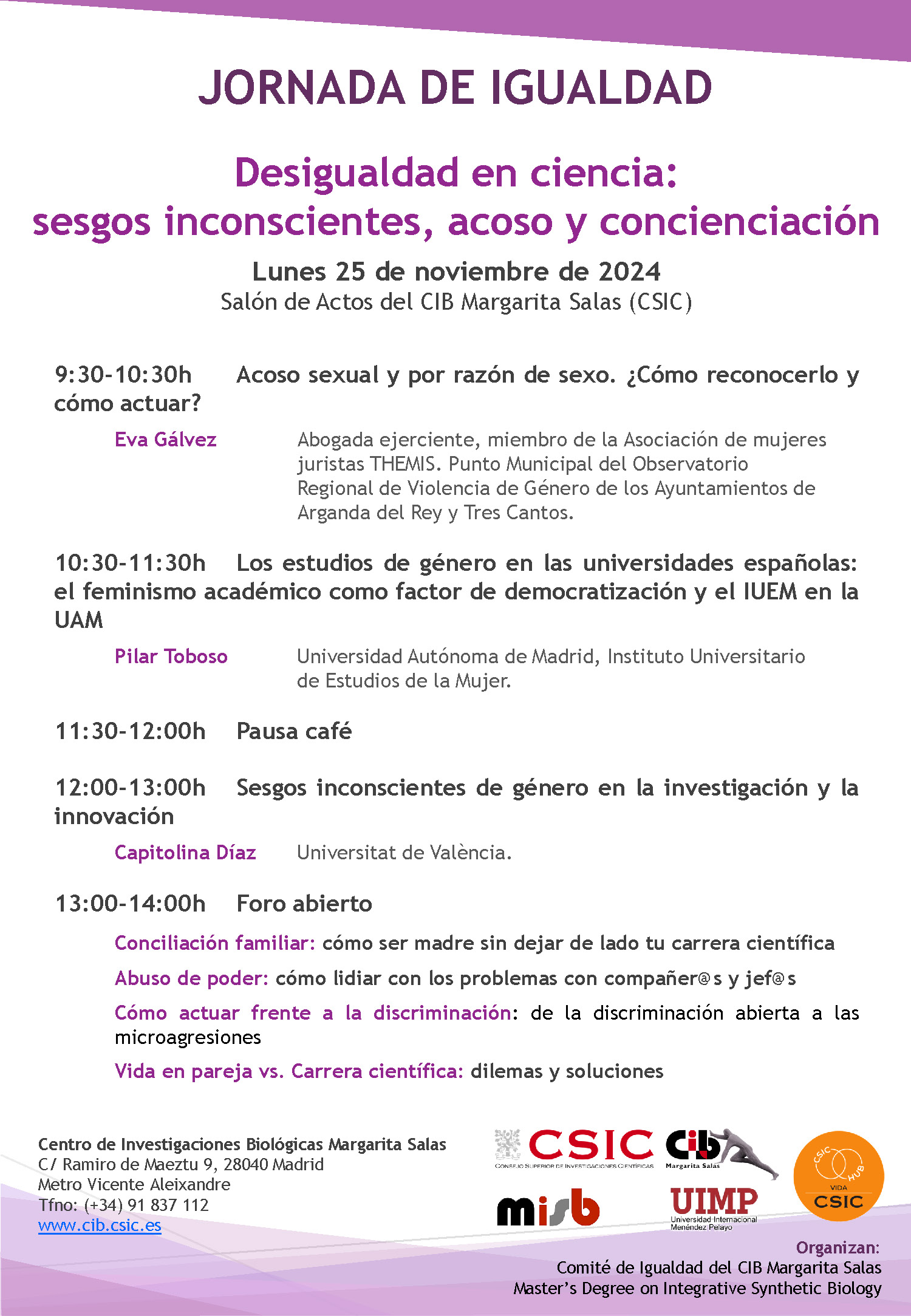 Cartel de la Jornada de Igualdad del 25 de noviembre de 2024