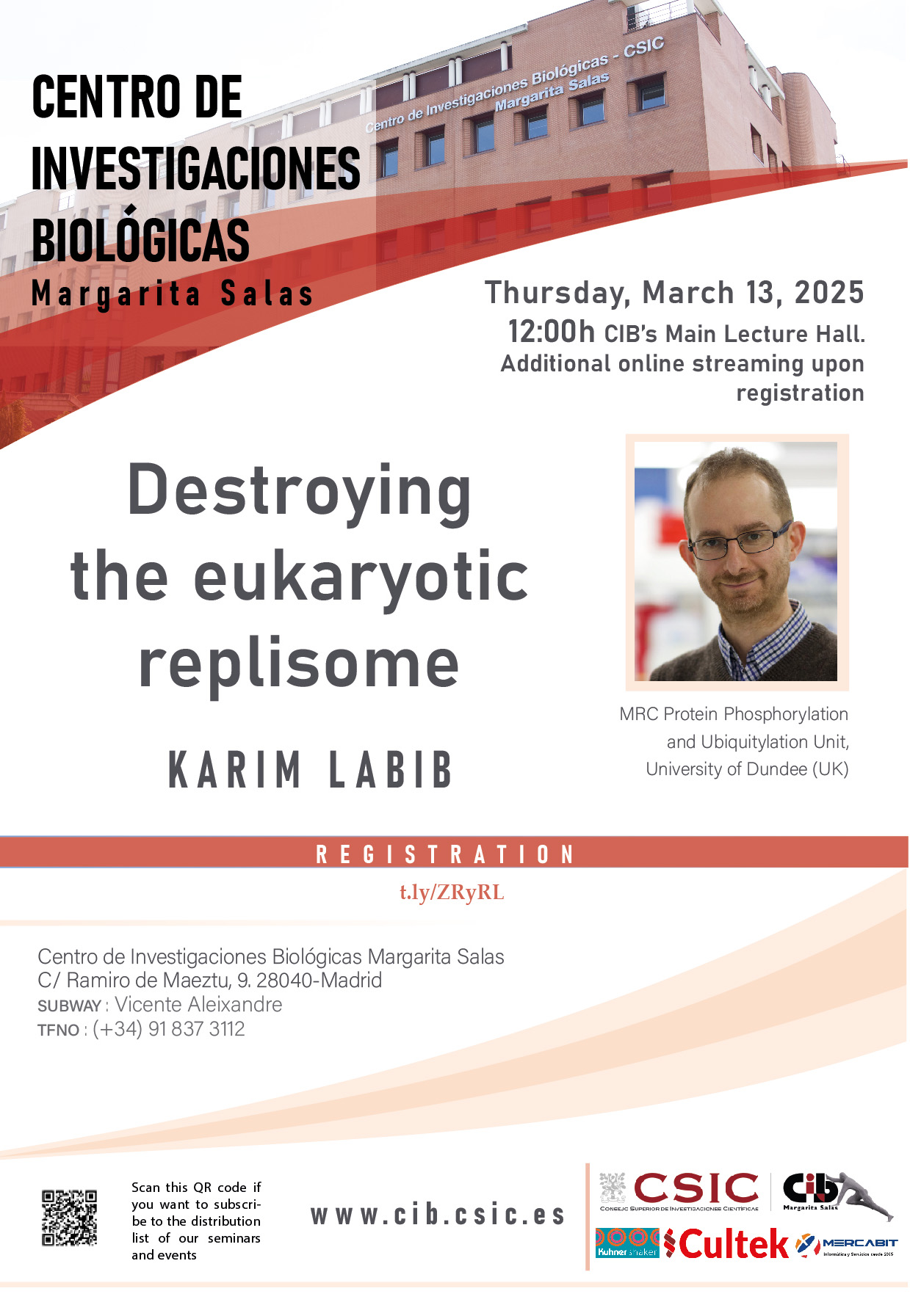 Cartel del seminario de Karim Labib del 13 de marzo de 2025